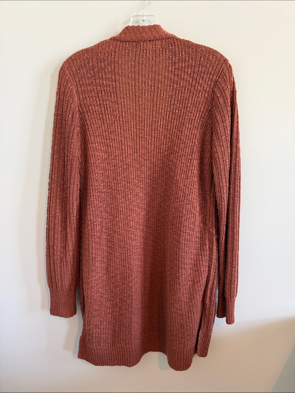 Open-Front Longline Knit Cardigan - Rust - Picture 5 of 6
